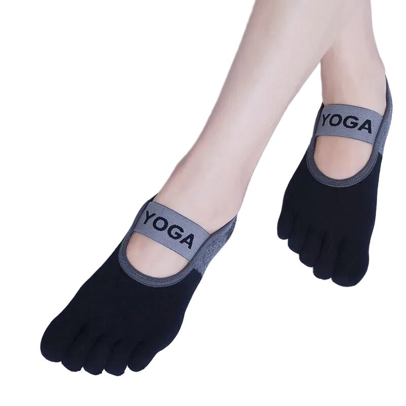 Svarta Femfinger Yoga & Pilatesstrumpor med Halkskydd - Fotguiden