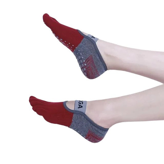 Röda Femfinger Yoga & Pilatesstrumpor med Halkskydd - Fotguiden