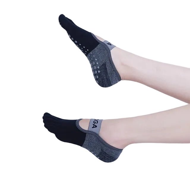 Svarta Femfinger Yoga & Pilatesstrumpor med Halkskydd - Fotguiden