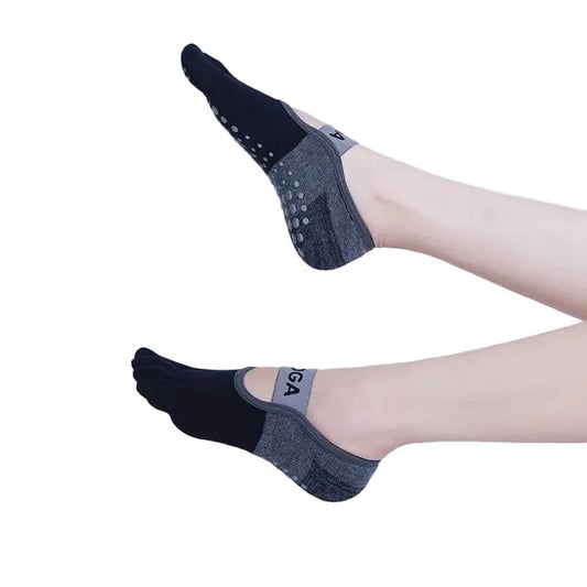Svarta Femfinger Yoga & Pilatesstrumpor med Halkskydd - Fotguiden
